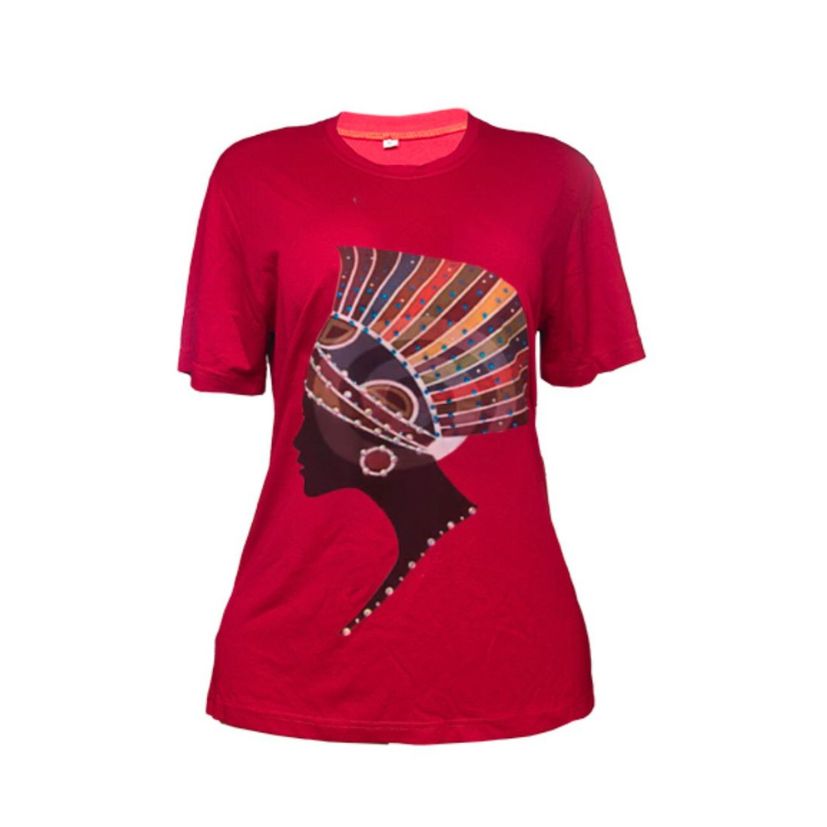 Royal Echo(Red Tee with Side-Profile African Queen in Crown) image 0